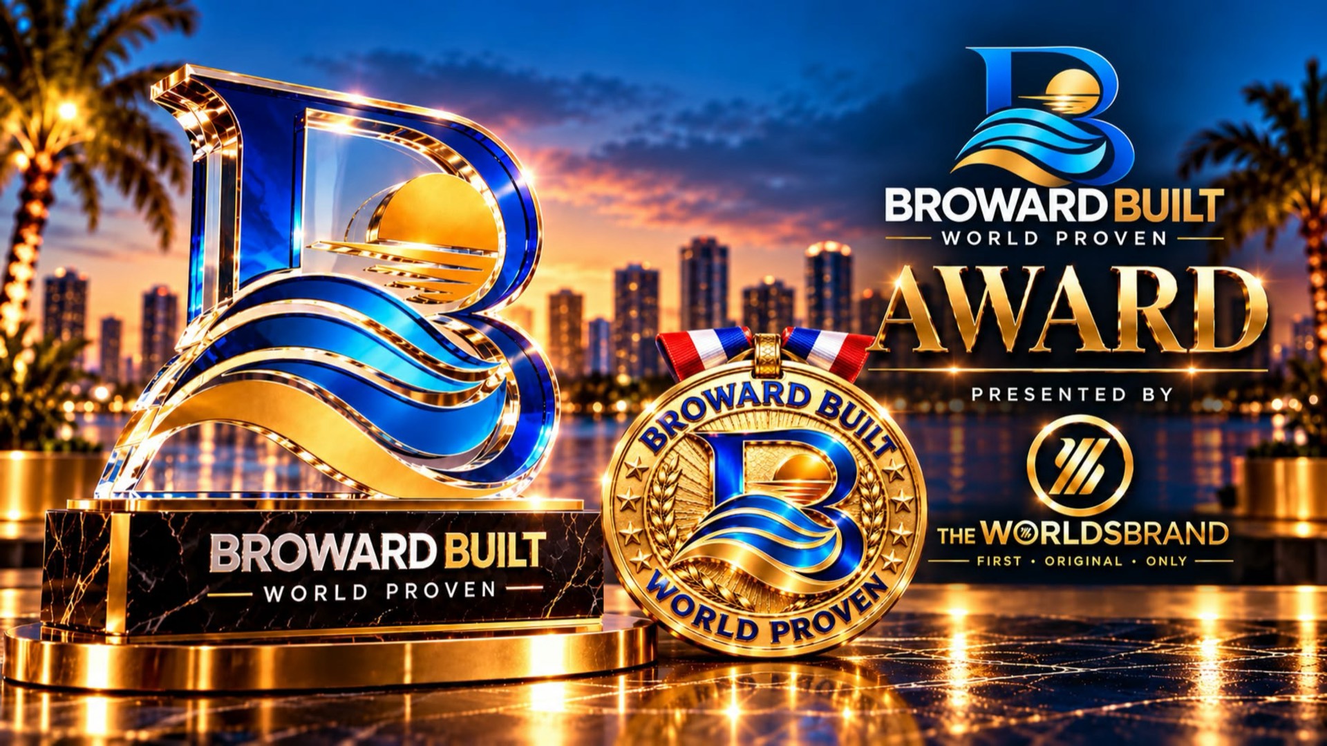 Broward Built World Proven Award Trophy and Medal